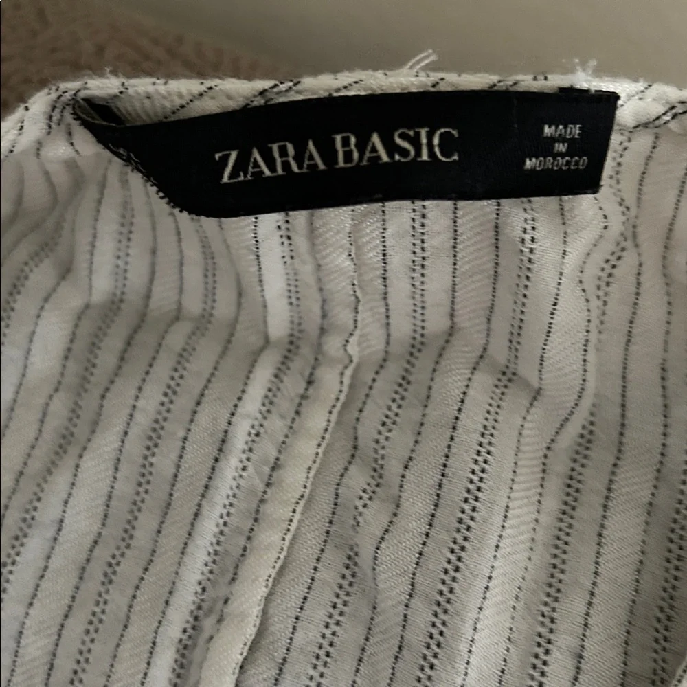 Zara Basic White and Black Striped wrap tie linen romper/jumpsuit